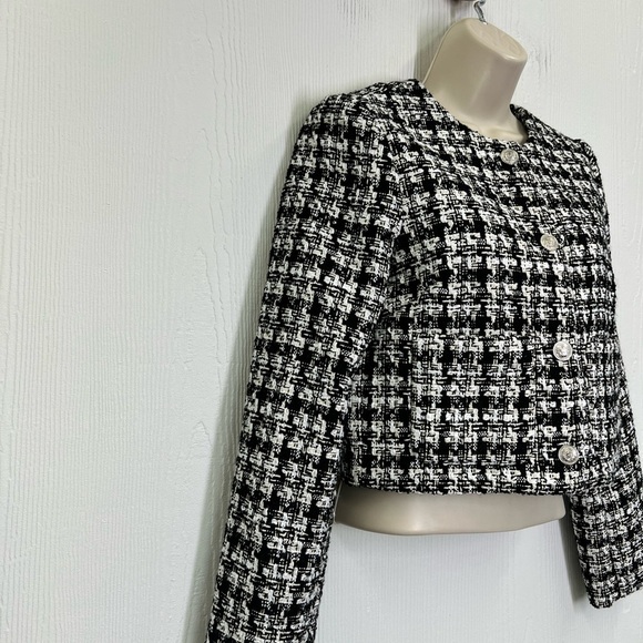 H&M - NWT Boucle Black And White Plaid Silver Button Lined Jacket Size XS - Picture 4 of 14